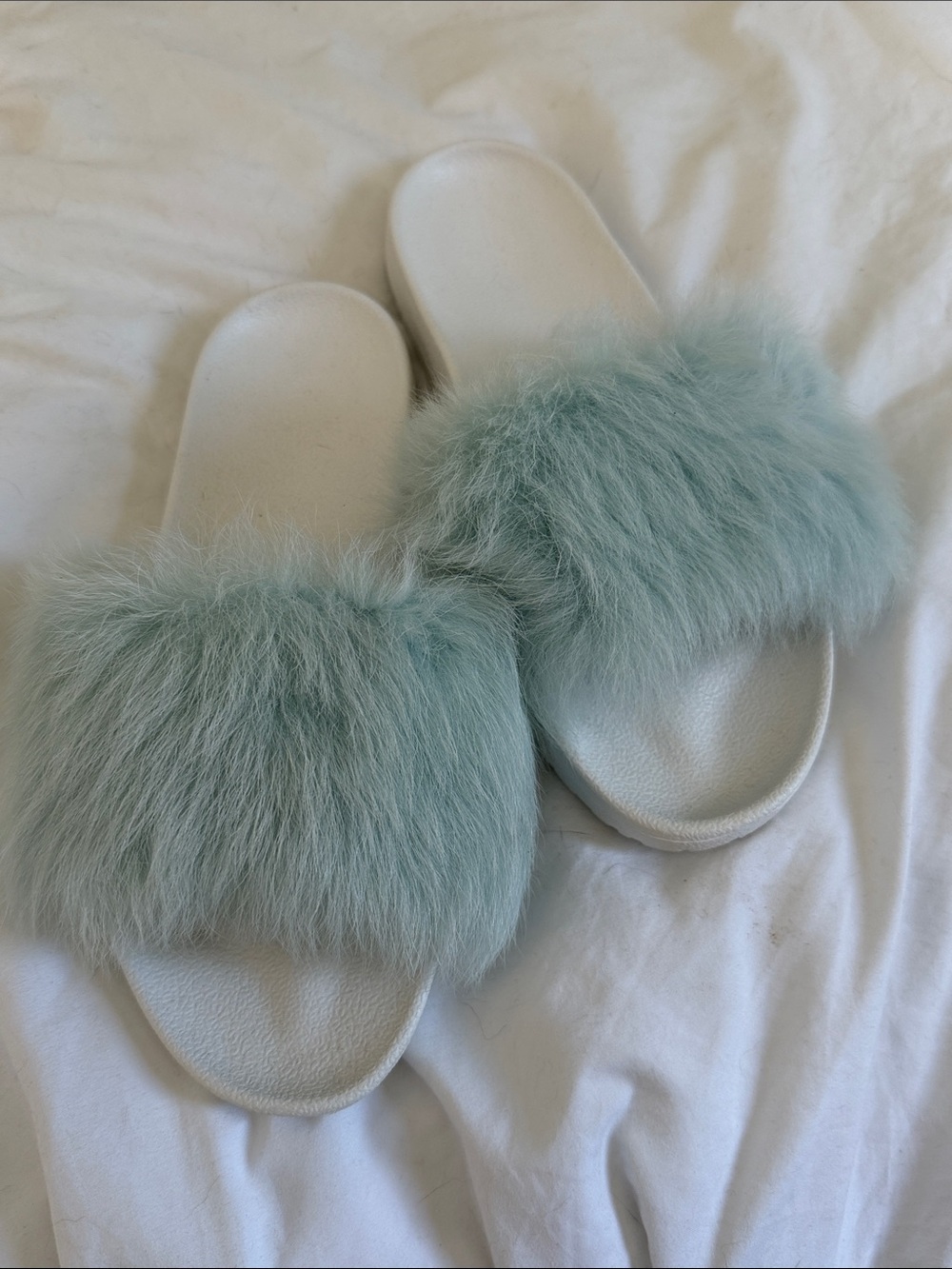 UGG Pastel Aqua Faux Fur Slide Slippers
